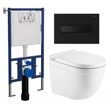Комплект 3 в 1 инсталляция Loranto 4501 + Унитаз Azario Fora AZ-0017 E-R + кнопка черная матовая