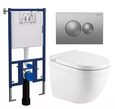 Комплект 3 в 1 инсталляция Loranto 4501 + Унитаз Azario Fora AZ-0017 E-R + кнопка хром матовая