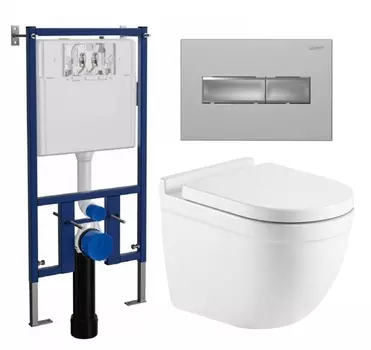 Комплект 3 в 1 инсталляция Loranto 4501 + Унитаз Azario Fora AZ-0017 E-R + кнопка хром матовая