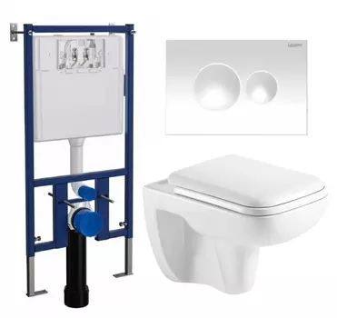 Комплект 3 в 1 инсталляция Loranto 4501 + Унитаз Azario Pavia AZ-2005 + кнопка белая глянцевая