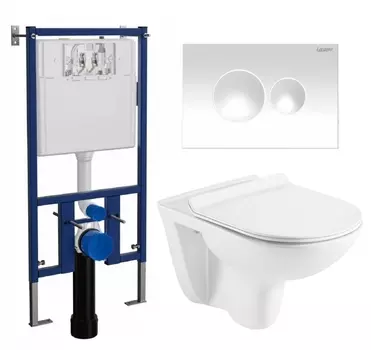 Комплект 3 в 1 инсталляция Loranto 4501 + Унитаз Azario Pavia AZ-2142 + кнопка белая глянцевая