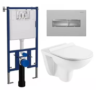 Комплект 3 в 1 инсталляция Loranto 4501 + Унитаз Azario Pavia AZ-2142 + кнопка хром матовая