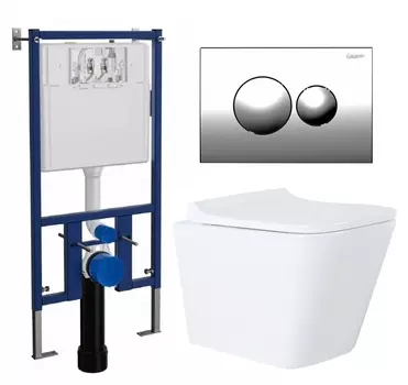 Комплект 3 в 1 инсталляция Loranto 4501 + Унитаз Azario Teramo AZ-0052 + кнопка хром