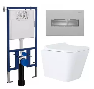 Комплект 3 в 1 инсталляция Loranto 4501 + Унитаз Azario Teramo AZ-0052 + кнопка хром матовая