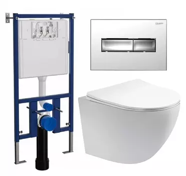 Комплект 3 в 1 инсталляция Loranto 4501 + Унитаз подвесной Акватек Европа AQ1900-00 + кнопка хром