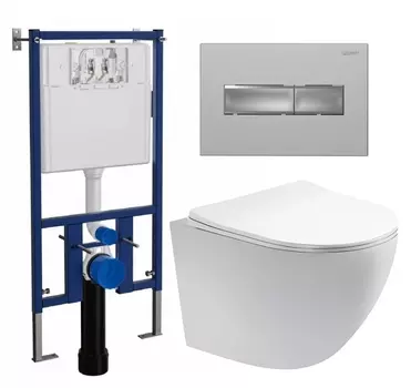 Комплект 3 в 1 инсталляция Loranto 4501 + Унитаз подвесной Акватек Европа AQ1900-00 + кнопка хром матовая