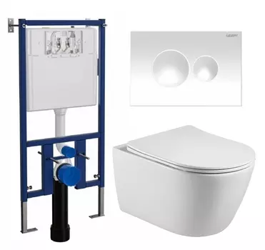 Комплект 3 в 1 инсталляция Loranto 4501 + Унитаз подвесной Акватек Вега AQ1905-00 + кнопка белая глянцевая