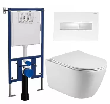Комплект 3 в 1 инсталляция Loranto 4501 + Унитаз подвесной Акватек Вега AQ1905-00 + кнопка белая глянцевая