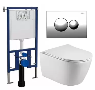 Комплект 3 в 1 инсталляция Loranto 4501 + Унитаз подвесной Акватек Вега AQ1905-00 + кнопка хром