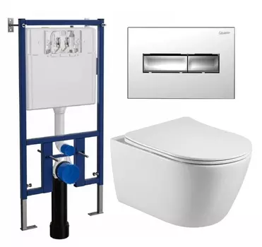 Комплект 3 в 1 инсталляция Loranto 4501 + Унитаз подвесной Акватек Вега AQ1905-00 + кнопка хром