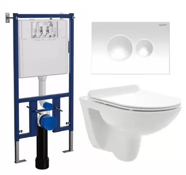 Комплект 3 в 1 инсталляция Loranto 4501 + Унитаз подвесной AQUAme AQM2008 + кнопка белая глянцевая