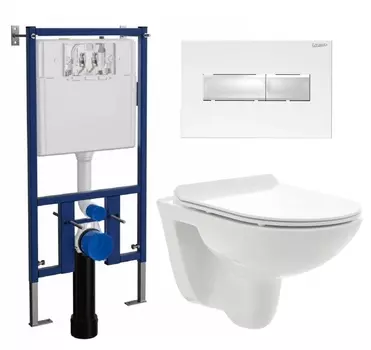 Комплект 3 в 1 инсталляция Loranto 4501 + Унитаз подвесной AQUAme AQM2008 + кнопка белая глянцевая