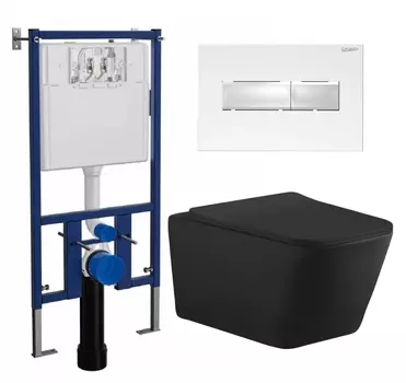 Комплект 3 в 1 инсталляция Loranto 4501 + Унитаз подвесной Aquanet Tavr-W BW 287011 + кнопка белая глянцевая