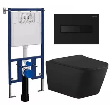 Комплект 3 в 1 инсталляция Loranto 4501 + Унитаз подвесной Aquanet Tavr-W BW 287011 + кнопка черная матовая