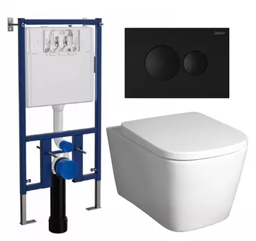 Комплект 3 в 1 инсталляция Loranto 4501 + Унитаз подвесной BelBagno Albano BB120CHR + кнопка черная матовая