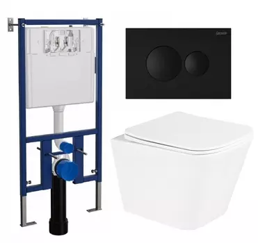 Комплект 3 в 1 инсталляция Loranto 4501 + Унитаз подвесной BelBagno Due BB3103CHR/SC + кнопка черная матовая