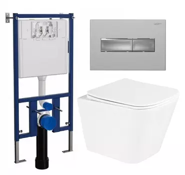 Комплект 3 в 1 инсталляция Loranto 4501 + Унитаз подвесной BelBagno Due BB3103CHR/SC + кнопка хром матовая