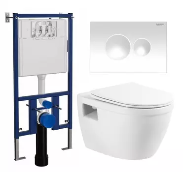 Комплект 3 в 1 инсталляция Loranto 4501 + Унитаз подвесной BelBagno Loto BB070CHR/SC + кнопка белая глянцевая