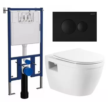 Комплект 3 в 1 инсталляция Loranto 4501 + Унитаз подвесной BelBagno Loto BB070CHR/SC + кнопка черная матовая
