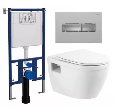 Комплект 3 в 1 инсталляция Loranto 4501 + Унитаз подвесной BelBagno Loto BB070CHR/SC + кнопка хром матовая