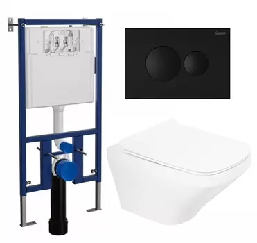 Комплект 3 в 1 инсталляция Loranto 4501 + Унитаз подвесной BelBagno Sela BB3201CHR + кнопка черная матовая