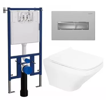 Комплект 3 в 1 инсталляция Loranto 4501 + Унитаз подвесной BelBagno Sela BB3201CHR + кнопка хром матовая