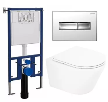 Комплект 3 в 1 инсталляция Loranto 4501 + Унитаз подвесной BelBagno Tre BB8001CHR/SC + кнопка хром