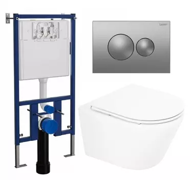 Комплект 3 в 1 инсталляция Loranto 4501 + Унитаз подвесной BelBagno Tre BB8001CHR/SC + кнопка хром матовая