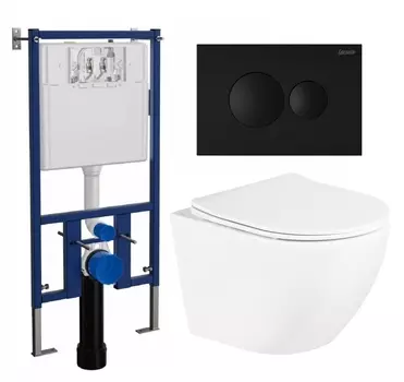 Комплект 3 в 1 инсталляция Loranto 4501 + Унитаз подвесной BelBagno Uno BB3105CHR/SC + кнопка черная матовая