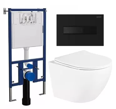 Комплект 3 в 1 инсталляция Loranto 4501 + Унитаз подвесной BelBagno Uno BB3105CHR/SC + кнопка черная матовая