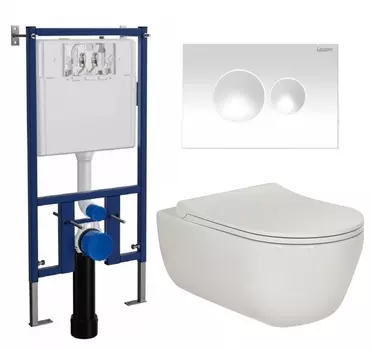 Комплект 3 в 1 инсталляция Loranto 4501 + Унитаз подвесной Berges Wasserhaus Ego XL 082118 + кнопка белая глянцевая