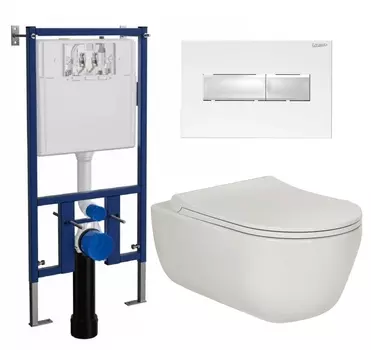 Комплект 3 в 1 инсталляция Loranto 4501 + Унитаз подвесной Berges Wasserhaus Ego XL 082118 + кнопка белая глянцевая