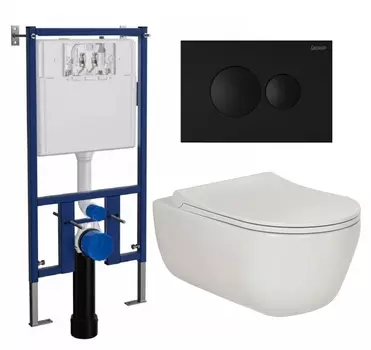 Комплект 3 в 1 инсталляция Loranto 4501 + Унитаз подвесной Berges Wasserhaus Ego XL 082118 + кнопка черная матовая