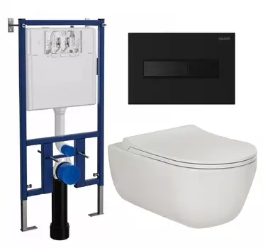Комплект 3 в 1 инсталляция Loranto 4501 + Унитаз подвесной Berges Wasserhaus Ego XL 082118 + кнопка черная матовая