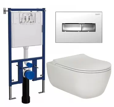 Комплект 3 в 1 инсталляция Loranto 4501 + Унитаз подвесной Berges Wasserhaus Ego XL 082118 + кнопка хром