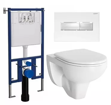 Комплект 3 в 1 инсталляция Loranto 4501 + Унитаз подвесной Berges Wasserhaus Gamma 081105 + кнопка белая глянцевая