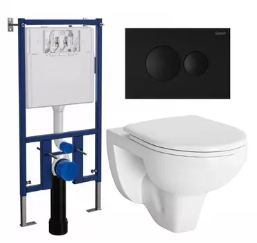 Комплект 3 в 1 инсталляция Loranto 4501 + Унитаз подвесной Berges Wasserhaus Gamma 081105 + кнопка черная матовая