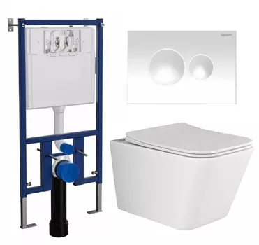 Комплект 3 в 1 инсталляция Loranto 4501 + Унитаз подвесной Ceramica Nova Metric Rimless CN3007 + кнопка белая глянцевая