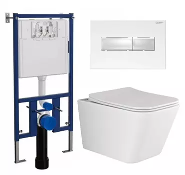 Комплект 3 в 1 инсталляция Loranto 4501 + Унитаз подвесной Ceramica Nova Metric Rimless CN3007 + кнопка белая глянцевая