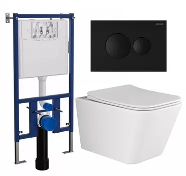 Комплект 3 в 1 инсталляция Loranto 4501 + Унитаз подвесной Ceramica Nova Metric Rimless CN3007 + кнопка черная матовая