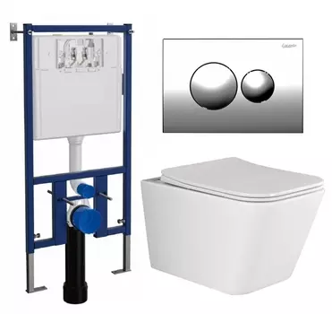 Комплект 3 в 1 инсталляция Loranto 4501 + Унитаз подвесной Ceramica Nova Metric Rimless CN3007+ кнопка хром
