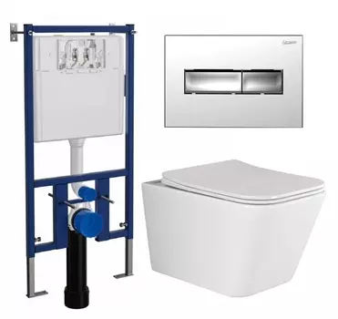 Комплект 3 в 1 инсталляция Loranto 4501 + Унитаз подвесной Ceramica Nova Metric Rimless CN3007 + кнопка хром