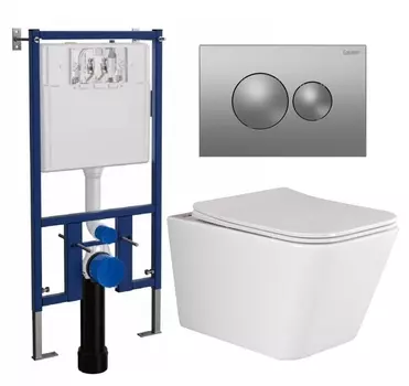 Комплект 3 в 1 инсталляция Loranto 4501 + Унитаз подвесной Ceramica Nova Metric Rimless CN3007 + кнопка хром матовая