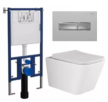 Комплект 3 в 1 инсталляция Loranto 4501 + Унитаз подвесной Ceramica Nova Metric Rimless CN3007 + кнопка хром матовая