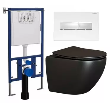 Комплект 3 в 1 инсталляция Loranto 4501 + Унитаз подвесной Ceramica Nova Metropol CN4002MB + кнопка белая глянцевая