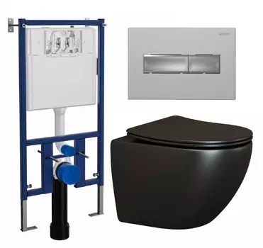 Комплект 3 в 1 инсталляция Loranto 4501 + Унитаз подвесной Ceramica Nova Metropol CN4002MB + кнопка хром матовая