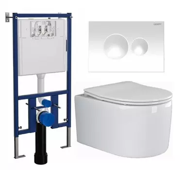 Комплект 3 в 1 инсталляция Loranto 4501 + Унитаз подвесной Ceramica Nova Moments CN3003 + кнопка белая глянцевая