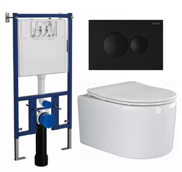 Комплект 3 в 1 инсталляция Loranto 4501 + Унитаз подвесной Ceramica Nova Moments CN3003 + кнопка черная матовая