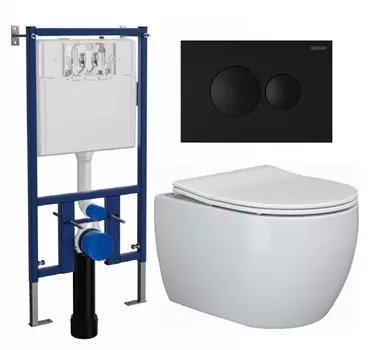 Комплект 3 в 1 инсталляция Loranto 4501 + Унитаз подвесной Ceramica Nova Play CN3001 + кнопка черная матовая