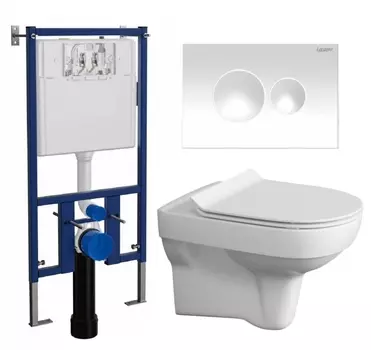 Комплект 3 в 1 инсталляция Loranto 4501 + Унитаз подвесной Cersanit City New + кнопка белая глянцевая